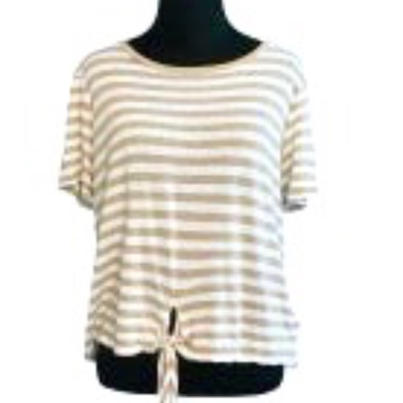 Michael Kors Short Sleeve Tie Front Striped Top Sz S - Picture 1 of 5